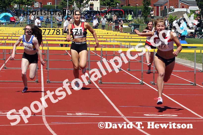 Womens under-20s 100 metres hurdles, 2021 Northern Senior and Under-20s Champs., Leigh. Photo: David T. Hewitson/Sports for All Pics